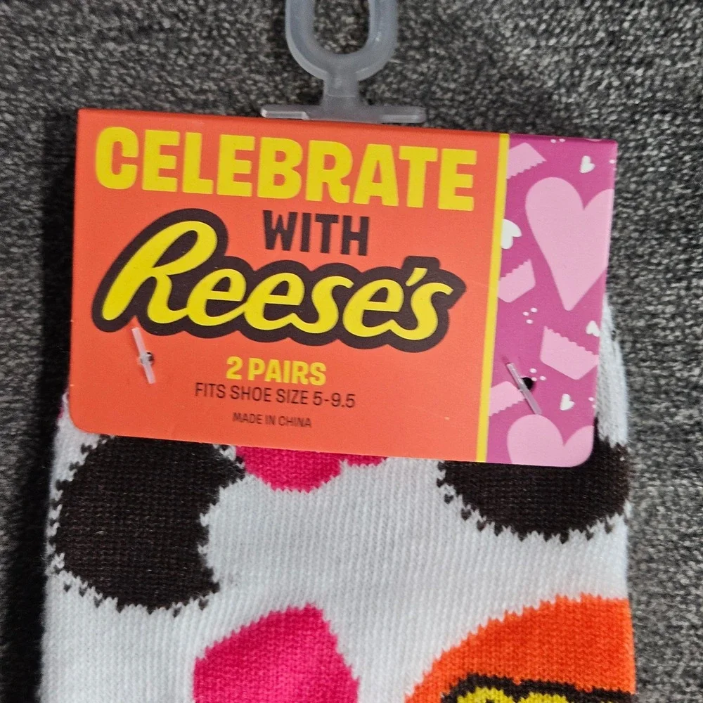 Reeses Womens 2 Pair Ankle Socks Hearts Candy Orange Pink White HSW600-MUL-9-11